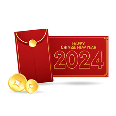 Wall Mural - Happy Chinese new year pack 2024 the dragon zodiac sign. Lantern, Asian elements gold. Happy new year 2024 year of the dragon.