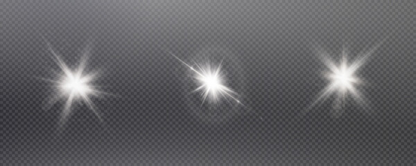 Wall Mural - Set of realistic vector white stars png. Set of vector suns png. White flares with highlights.	
