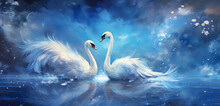 White Swan On The Water Background