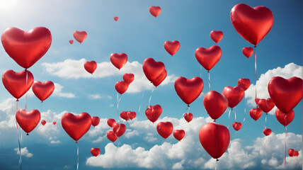 Red Balloons Flying In Sky Portrait