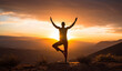 © Artbotics - Silhouette of Man Practicing Yoga Tree Pose at Mountain Sunset