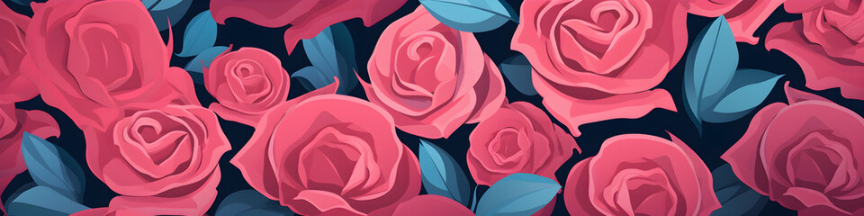 Wall Mural - simple illustration of rose flowers background banner