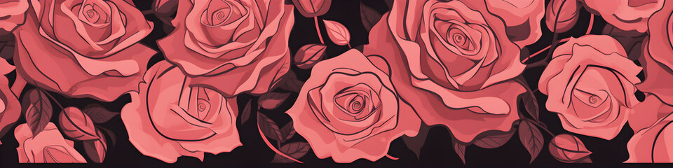 Wall Mural - simple illustration of rose flowers background banner