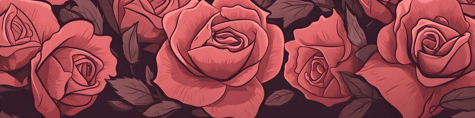 Wall Mural - simple illustration of rose flowers background banner