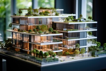 Aufkleber - A model of a building with trees on top. Perfect for architectural designs and eco-friendly concepts