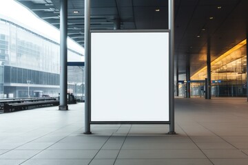 Poster - A blank billboard stands in a train station. Suitable for advertising or displaying information.