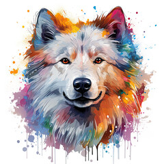  watercolor Samoyed clipart, Generative Ai