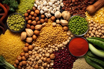 Poster - A table filled with a variety of different types of food. Suitable for use in food-related projects