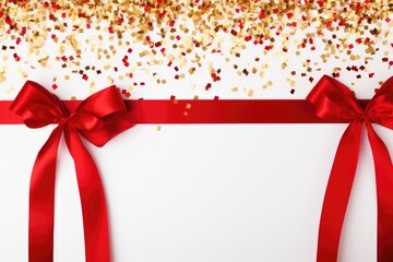 Aufkleber - A red ribbon with a bow on a clean white background. Suitable for various occasions and celebrations