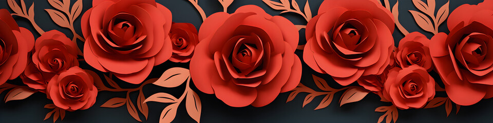 Wall Mural - paper cut craft rose flowers background banner