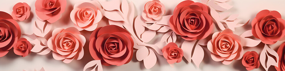 Wall Mural - paper cut craft rose flowers background banner