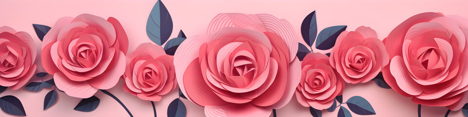 Wall Mural - paper cut craft rose flowers background banner