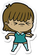 sticker of a annoyed cartoon girl