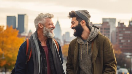 Poster - romantic male couple,two gay men have conversation,walk in the park 