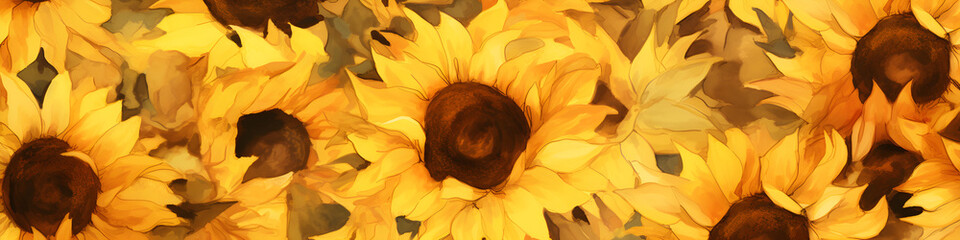 Wall Mural - watercolour sunflowers background banner