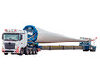 Truck Isolated on white. Blade for wind turbines. Special transport of a blade for a wind turbine on a special semi-trailer. png
