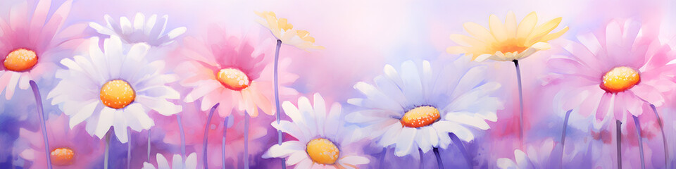 Wall Mural - watercolour daisy flowers background banner