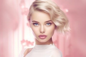 Poster - A woman with blonde hair and blue eyes. Suitable for various uses