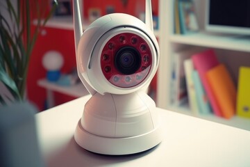 Poster - A white camera placed on a table. Suitable for various photography themes and concepts