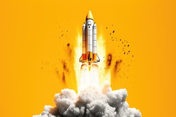 Poster - A space shuttle taking off into the sky. Perfect for illustrating space exploration and technological advancements
