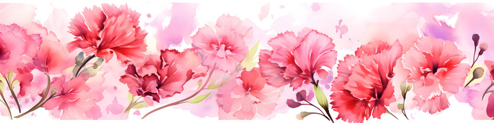 Wall Mural - watercolour carnation flowers background banner