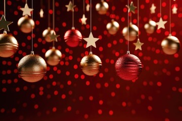 Poster - A festive arrangement of Christmas ornaments hanging from strings. Perfect for adding a touch of holiday cheer to any project or decoration