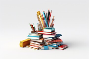 Aufkleber - A pile of books with pencils on top. Perfect for educational and creative concepts
