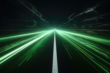 Aufkleber - A picture of a long road with green lights illuminating the way. Perfect for transportation or travel-related projects