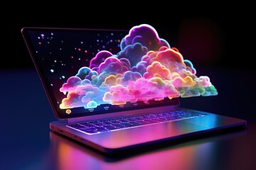 Poster - A laptop with a colorful cloud displayed on the screen. Suitable for technology or cloud computing related projects