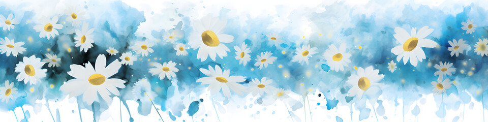 Wall Mural - watercolour daisy flowers background banner