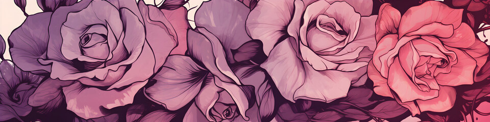 Wall Mural - watercolour rose flowers background banner