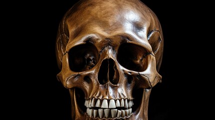 Aufkleber - A close up view of a human skull placed on a black background. This image can be used for educational purposes or in Halloween-themed designs