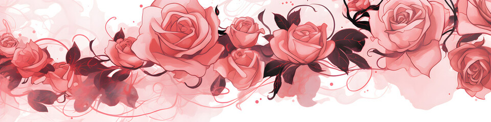 Wall Mural - ink and water sketch of rose flowers background banner