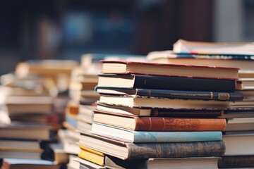 Poster - A stack of books sitting on top of a table. Perfect for educational and literary concepts