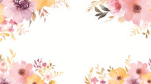Pink Yellow Floral Watercolor Frame, Decorative Flower Background Pattern, PPT Background