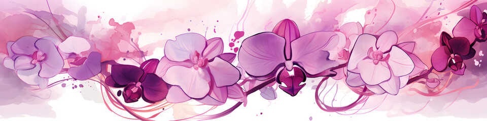 Wall Mural - ink and water sketch of orchid flowers background banner