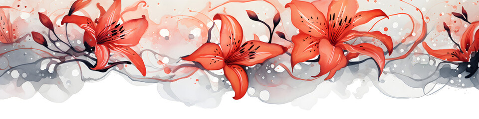 Wall Mural - ink and water sketch of lily flowers background banner