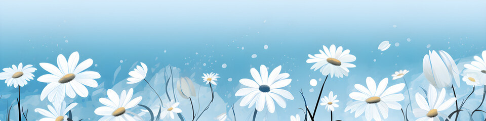 Wall Mural - ink and water sketch of daisy flowers background banner