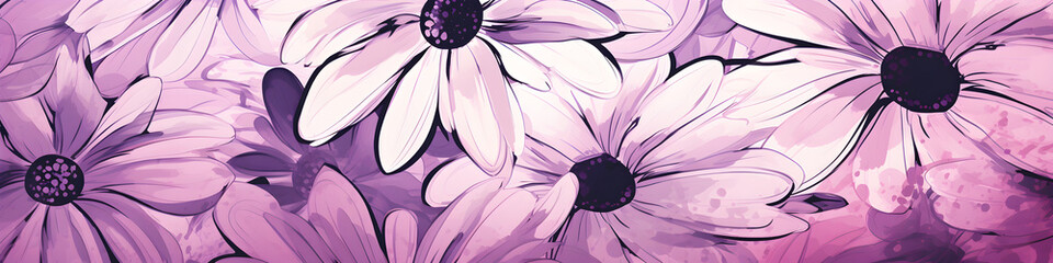 Wall Mural - ink and water sketch of daisy flowers background banner