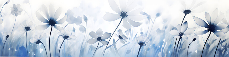 Wall Mural - ink and water sketch of daisy flowers background banner