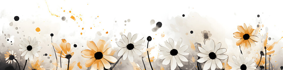 Wall Mural - ink and water sketch of daisy flowers background banner
