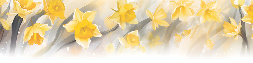 Wall Mural - ink and water sketch of daffodil flowers background banner