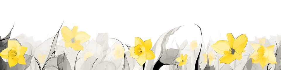 Wall Mural - ink and water sketch of daffodil flowers background banner