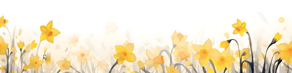 Wall Mural - ink and water sketch of daffodil flowers background banner