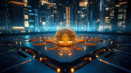 Poster - futuristic supercomputer in the form of a ball