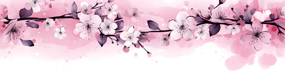 Wall Mural - ink and water sketch of cherry blossom flowers background banner