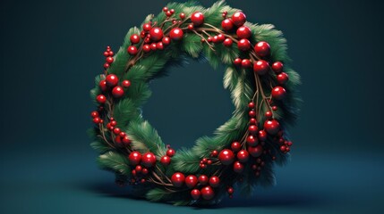 Poster - a christmas wreath in a form of a christmas ring on green background,