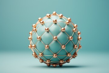 Leinwandbilder - 3d rendering of abstract sphere with golden wireframe on blue background