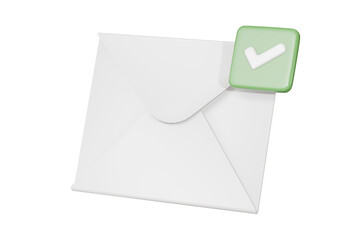 Fototapete - 3d mail, email, letter, envelope with bubble correct checkmark icon. realistic new message envelope isolated on pink pastel background. E-mail newsletter concept.3d render illustration.
