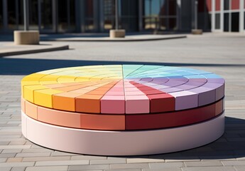 Leinwandbilder - 3d rendering of a colorful pie chart on the square in front of a building